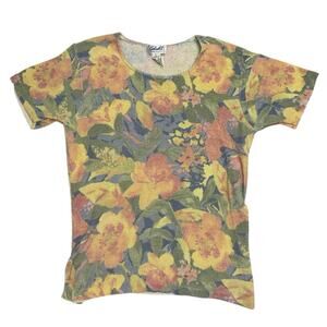 Vintage Gabrielle T Floral Pattern Tee 🌺 Bold Retro Flowers • Size L